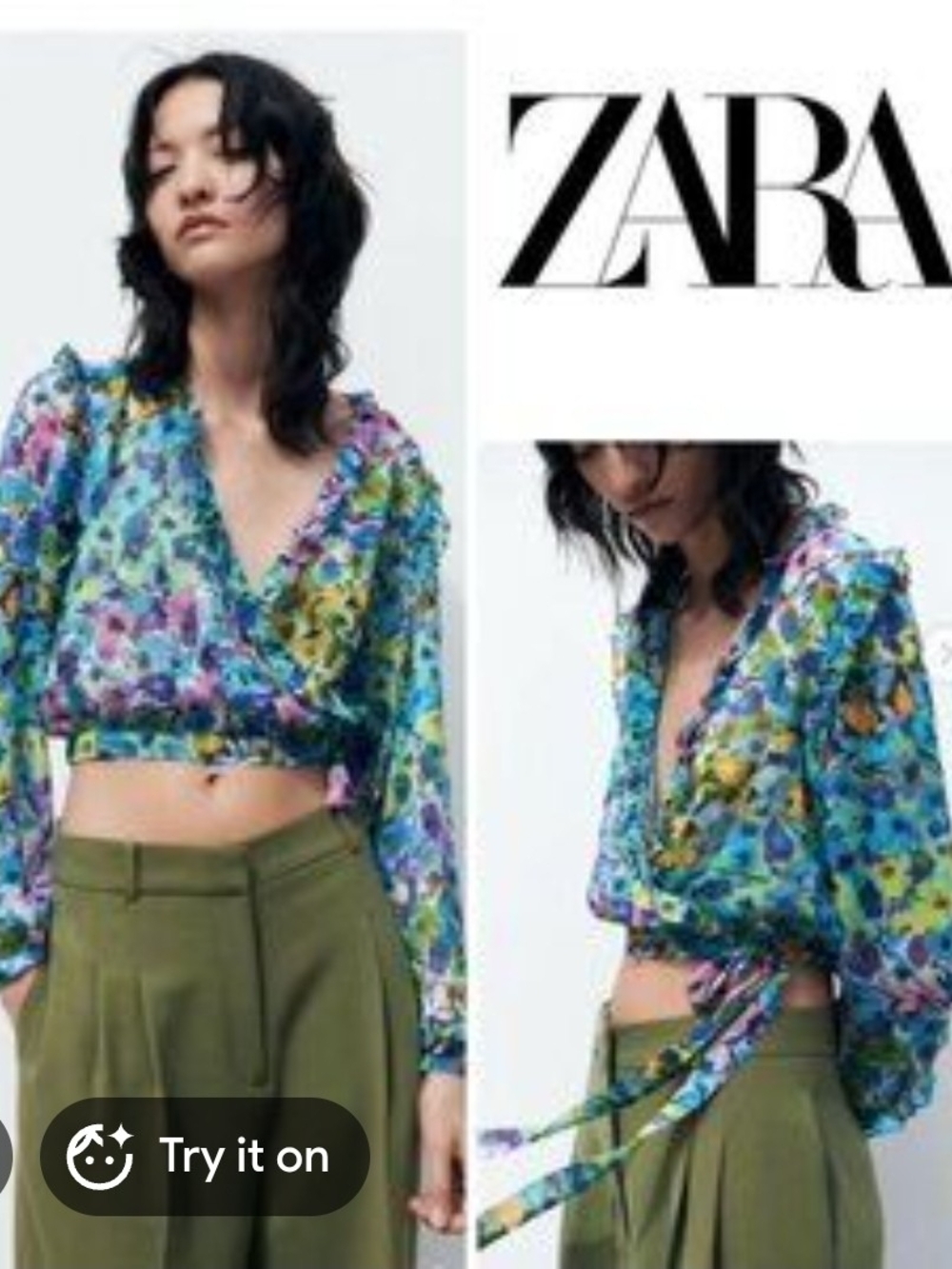 Zara Multicolor Floral Wrap Crop Top